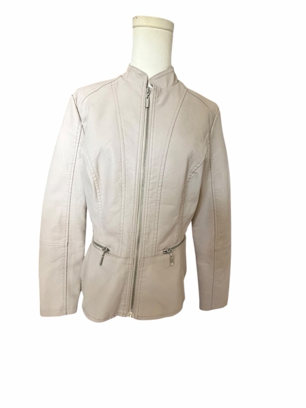 BACCINI Women's Faux Leather Jacket - Cream Tailored Style Sz Medium